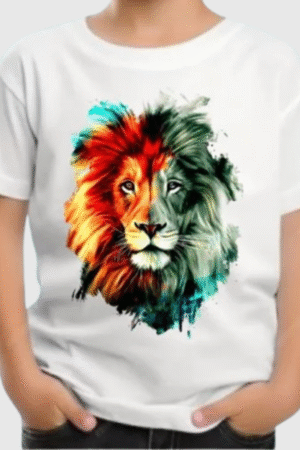 Camiseta Infantil Estampada Leão Colorido 100% Algodão