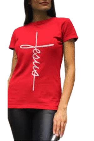 T-shirt Feminina de Algodão Jesus Manuscrito Vermelha | Estilo Casual e Conforto