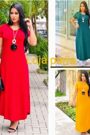 VESTIDO LONGO SARUEL FEMININO  MANGA VISCROLAYCRA ROUPA FEMININaA