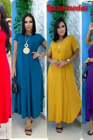Vestido Longo Saruel Feminino Manga Viscrolaycra Roupas Femininas