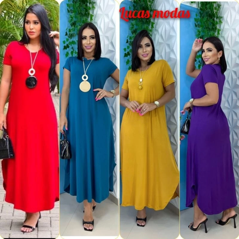 Vestido Longo Saruel Feminino Manga Viscrolaycra Roupas Femininas