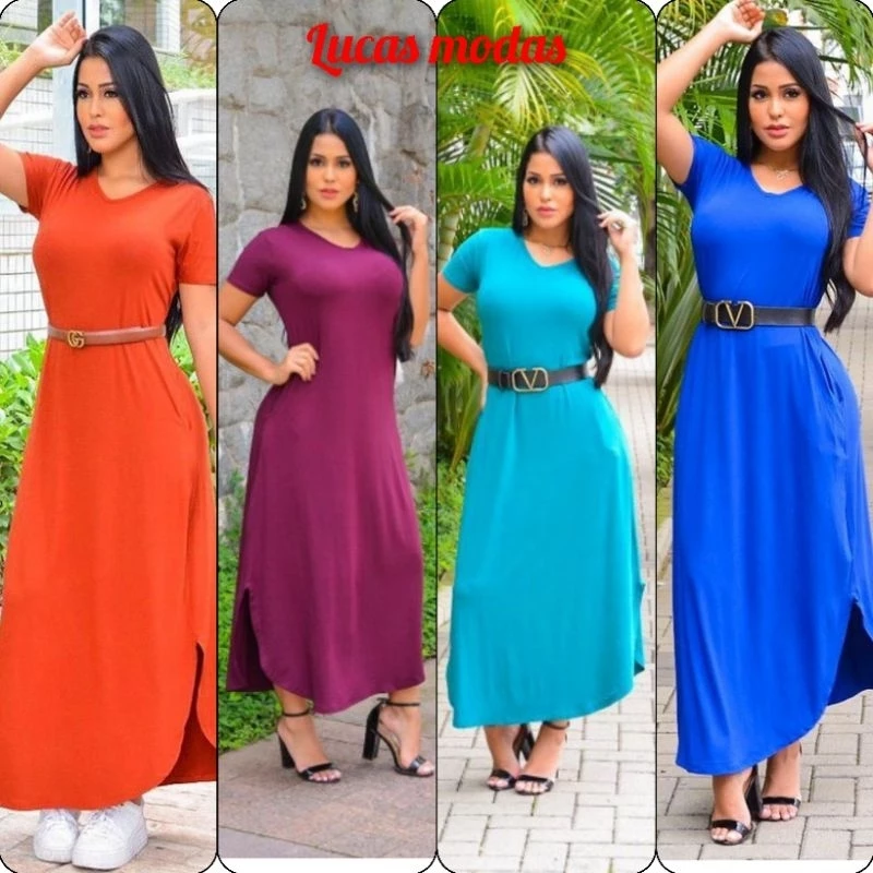 Vestido Longo Saruel Feminino Manga Viscrolaycra Roupas Femininas - Imagem 2