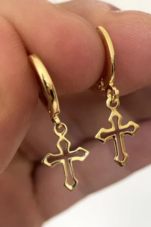 Brinco Masculino Argola Com Cruz Vazada Dourada