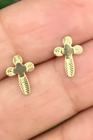 Brinco pequeno Cruz Banhado a ouro 18k semi joia