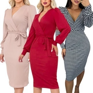 Vestido elegante entrega rapida shopee festa casamento moda modesta transpassado Amamentação inverno 2025  LARISSA ML