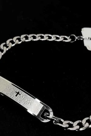 Pulseira Placa Oração Pai Nosso Aço Inox Cirúrgico Prata Original