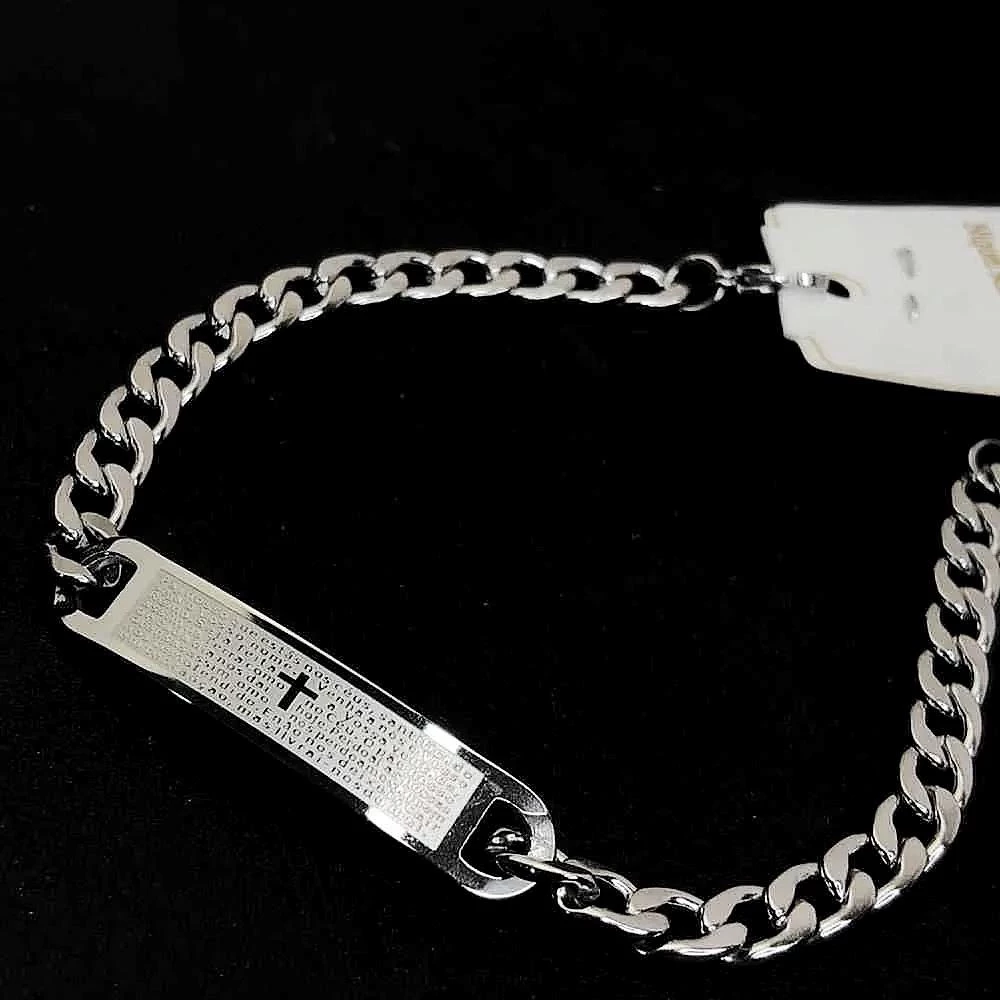 Pulseira Placa Oração Pai Nosso Aço Inox Cirúrgico Prata Original