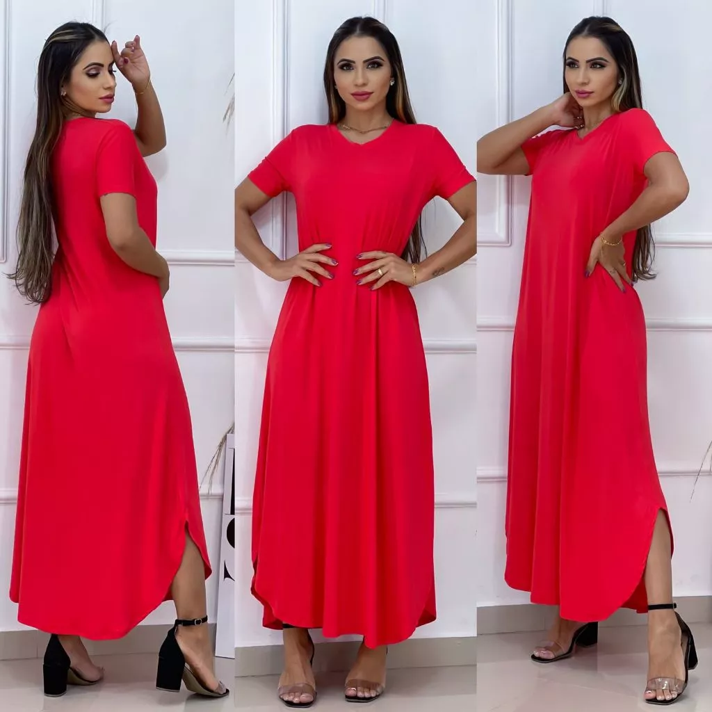 Vestido Longo Saruel Feminino Manga Viscrolaycra Roupas Femininas - Imagem 5