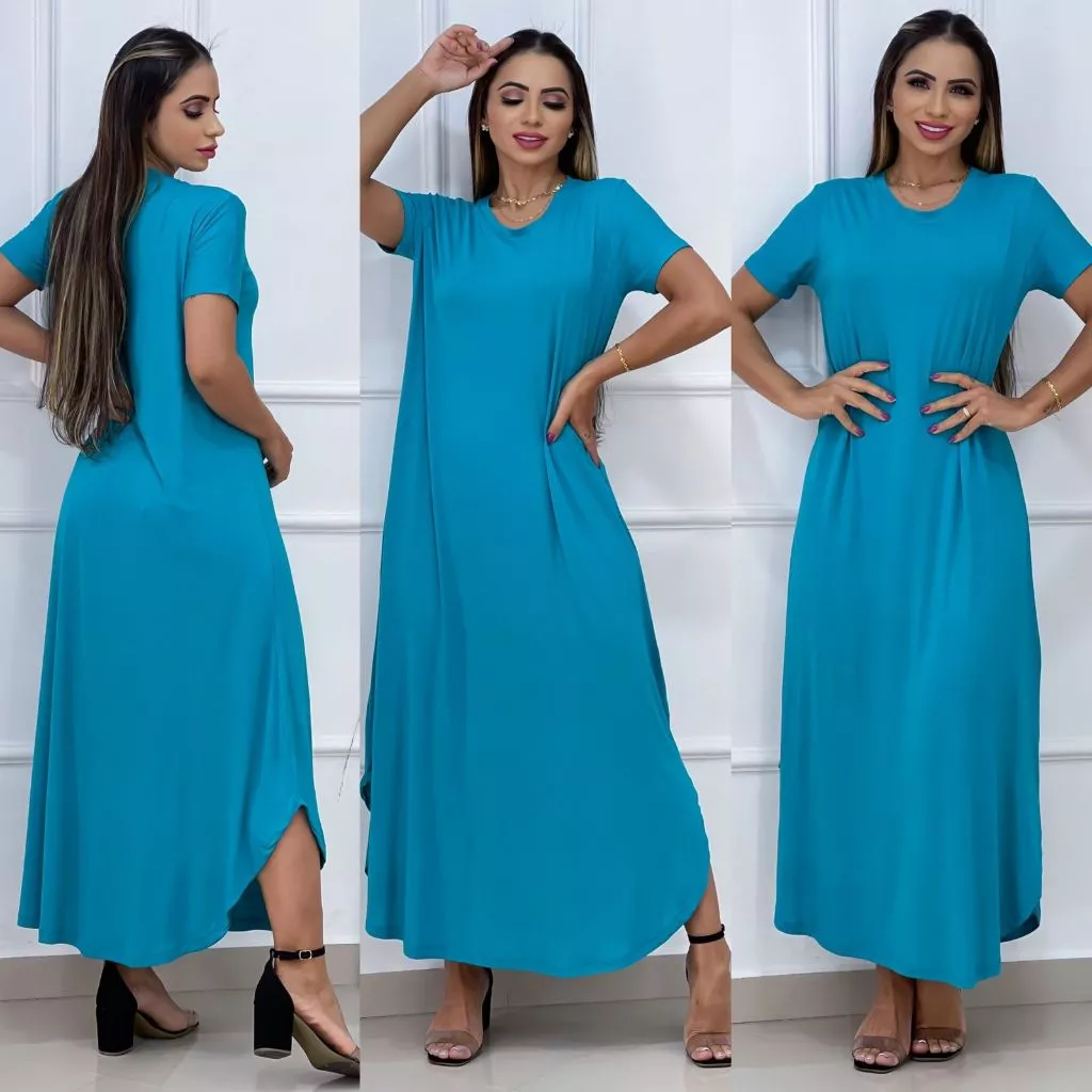 Vestido Longo Saruel Feminino Manga Viscrolaycra Roupas Femininas - Imagem 6