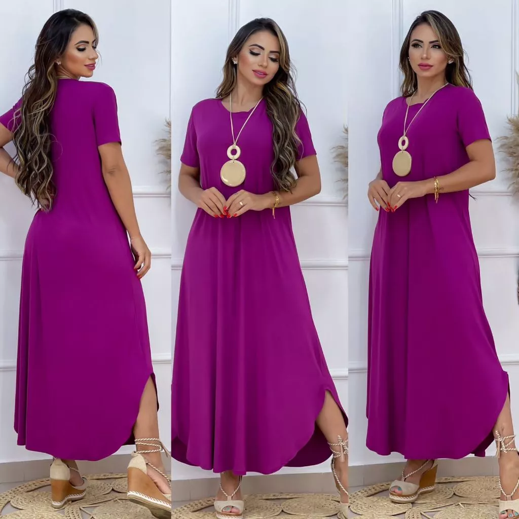 Vestido Longo Saruel Feminino Manga Viscrolaycra Roupas Femininas - Imagem 7