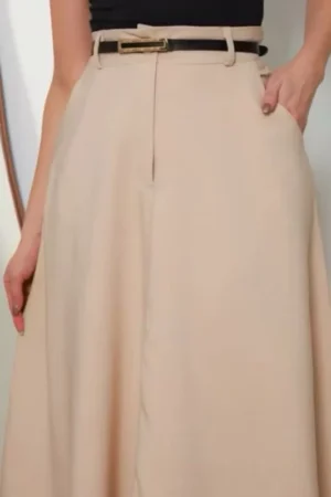 SAIA RODADA LONGA FEMININA ALFAIATARIA MODA EVANGÉLICA CASUAL BÁSICA INVERNO CINTURA ALTA ELEGANTE TENDÊNCIA