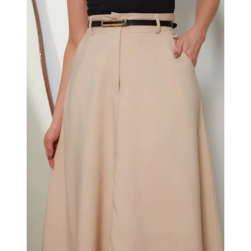 SAIA RODADA LONGA FEMININA ALFAIATARIA MODA EVANGÉLICA CASUAL BÁSICA INVERNO CINTURA ALTA ELEGANTE TENDÊNCIA