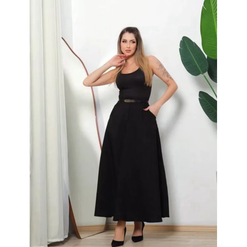SAIA RODADA LONGA FEMININA ALFAIATARIA MODA EVANGÉLICA CASUAL BÁSICA INVERNO CINTURA ALTA ELEGANTE TENDÊNCIA - Imagem 2