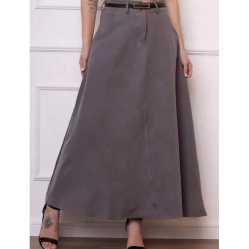 SAIA RODADA LONGA FEMININA ALFAIATARIA MODA EVANGÉLICA CASUAL BÁSICA INVERNO CINTURA ALTA ELEGANTE TENDÊNCIA - Imagem 3