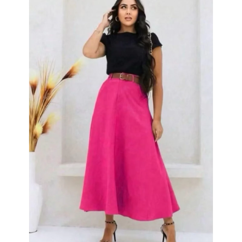 SAIA RODADA LONGA FEMININA ALFAIATARIA MODA EVANGÉLICA CASUAL BÁSICA INVERNO CINTURA ALTA ELEGANTE TENDÊNCIA - Imagem 4