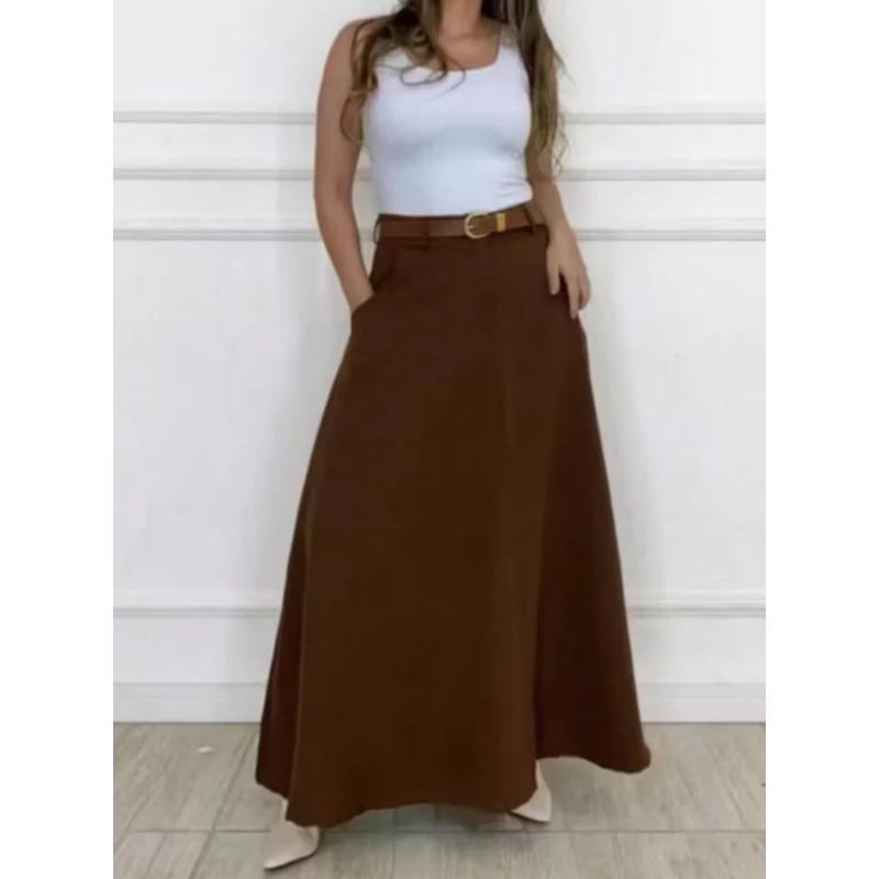 SAIA RODADA LONGA FEMININA ALFAIATARIA MODA EVANGÉLICA CASUAL BÁSICA INVERNO CINTURA ALTA ELEGANTE TENDÊNCIA - Imagem 7
