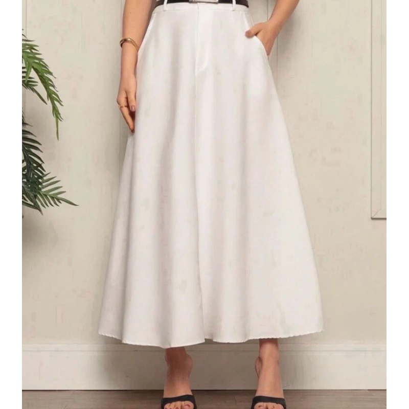 SAIA RODADA LONGA FEMININA ALFAIATARIA MODA EVANGÉLICA CASUAL BÁSICA INVERNO CINTURA ALTA ELEGANTE TENDÊNCIA - Imagem 8