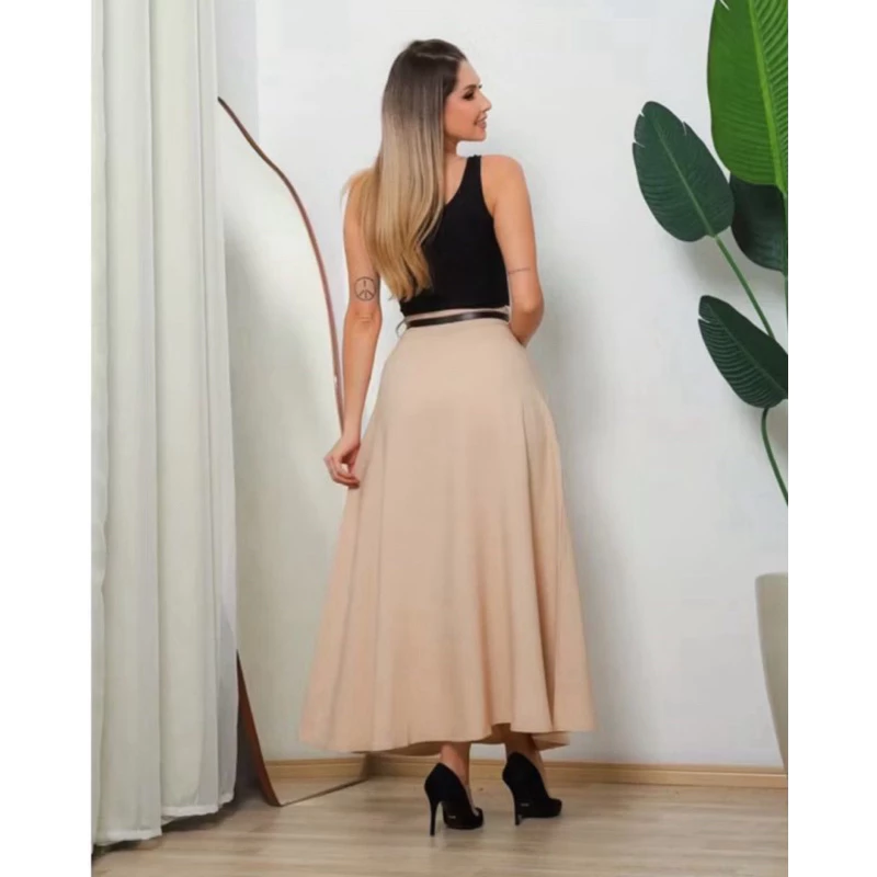 SAIA RODADA LONGA FEMININA ALFAIATARIA MODA EVANGÉLICA CASUAL BÁSICA INVERNO CINTURA ALTA ELEGANTE TENDÊNCIA - Imagem 20