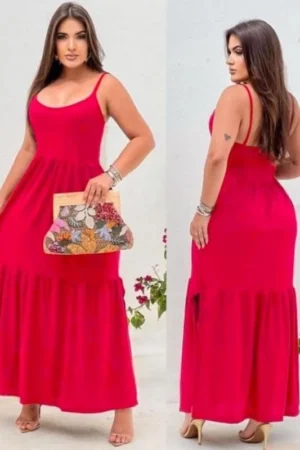 Vestido soltinho longo 2 maria Vestido feminino longo rodado de alça