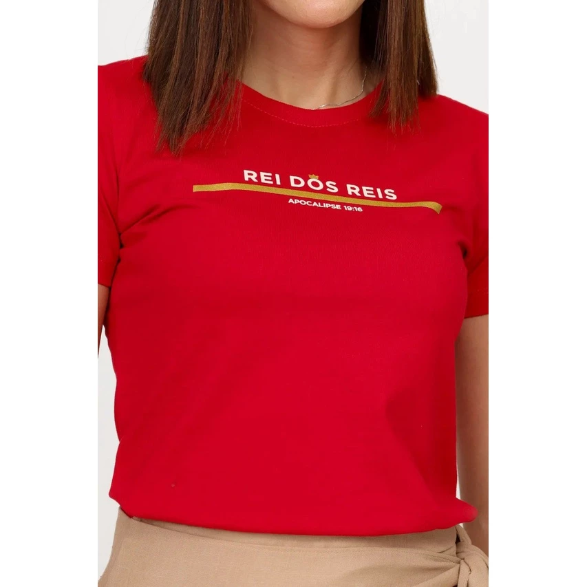 T-Shirt Feminina de Algodão Vermelha Rei dos Reis | Estilo Moderno e Confortável - Imagem 3