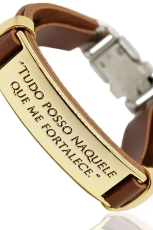 Pulseira Masculina Couro Ajustável Marrom Luxo Tudo Posso