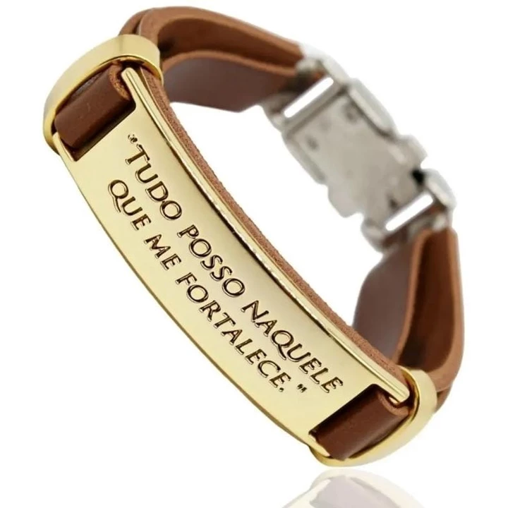 Pulseira Couro Ajustável Masculina Marrom Luxo Tudo Posso