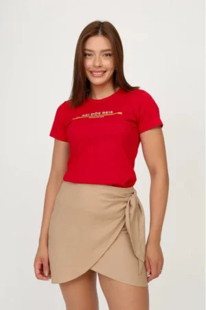 T-Shirt Feminina de Algodão Vermelha Rei dos Reis | Estilo Moderno e Confortável