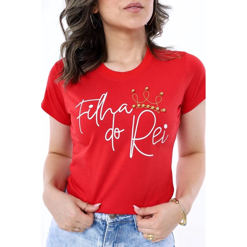 T-Shirt Feminina de Algodão Vermelha Filha do Rei | Conforto e Estilo Casual