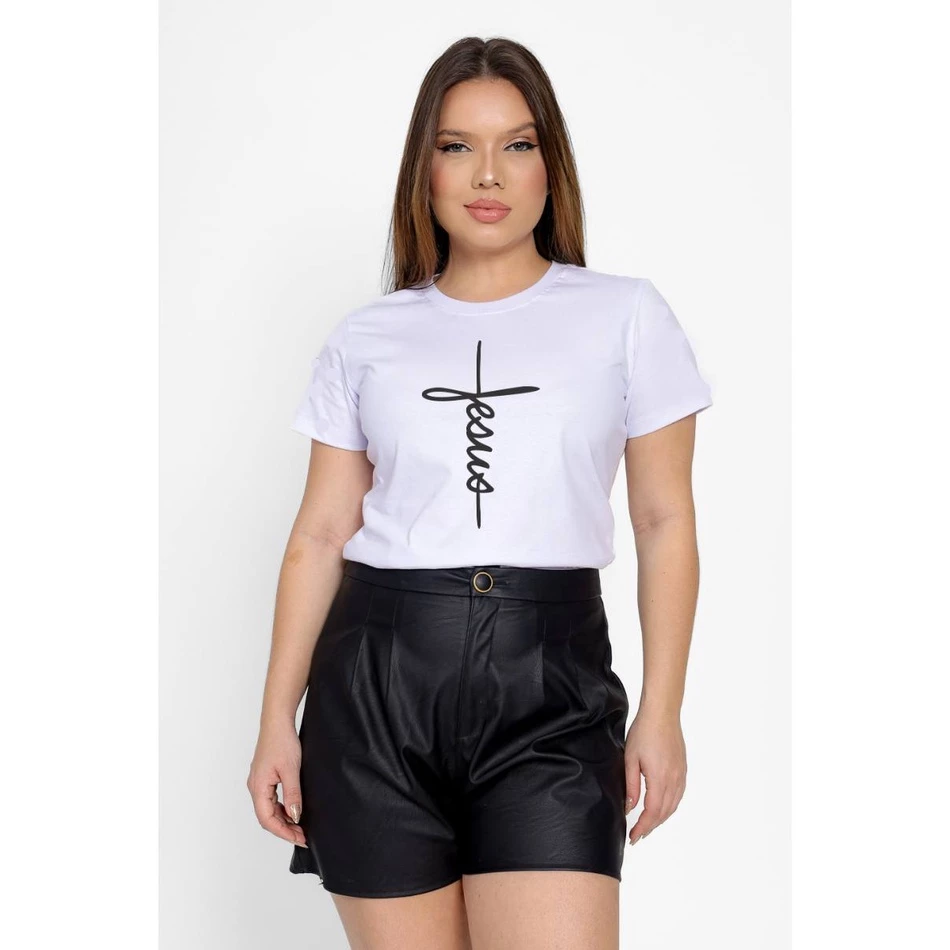 T-Shirt Feminina de Algodão Branca Jesus Manuscrito | Conforto e Estilo Casual