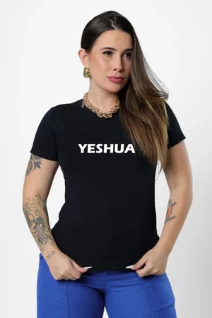 T-shirt Feminina de Algodão Yeshua Negrito Preto | Estilo Moderno e Conforto