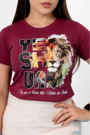 T-Shirt Feminina de Algodão Marsala Leão Yeshua | Conforto e Estilo Casual