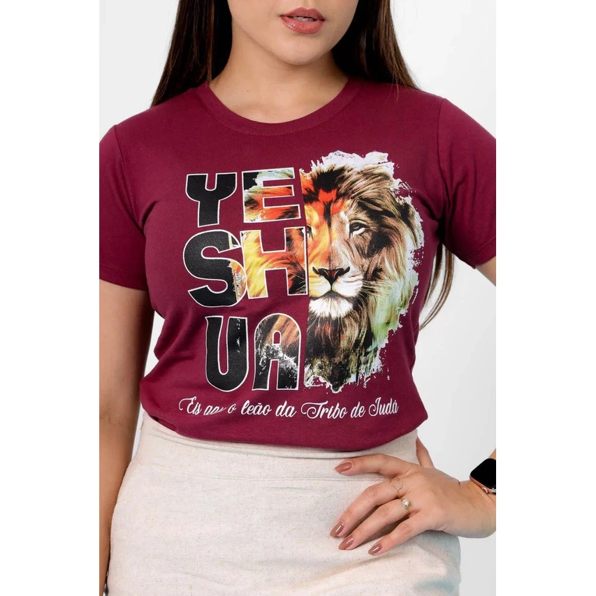 T-Shirt Feminina de Algodão Marsala Leão Yeshua | Conforto e Estilo Casual