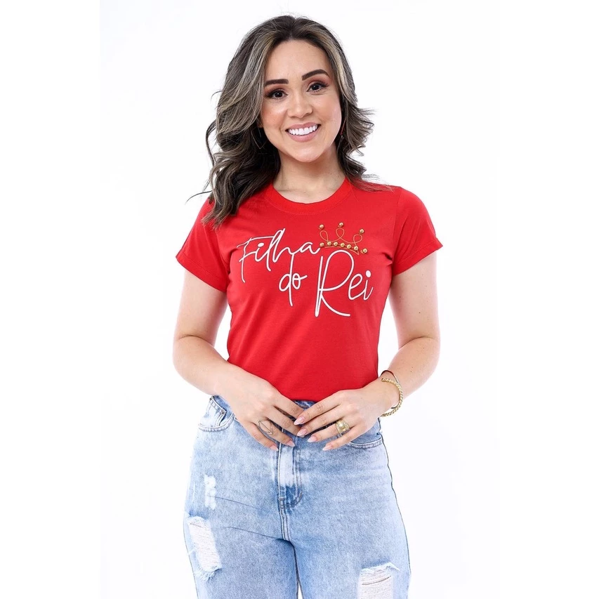 T-Shirt Feminina de Algodão Vermelha Filha do Rei | Conforto e Estilo Casual - Imagem 2