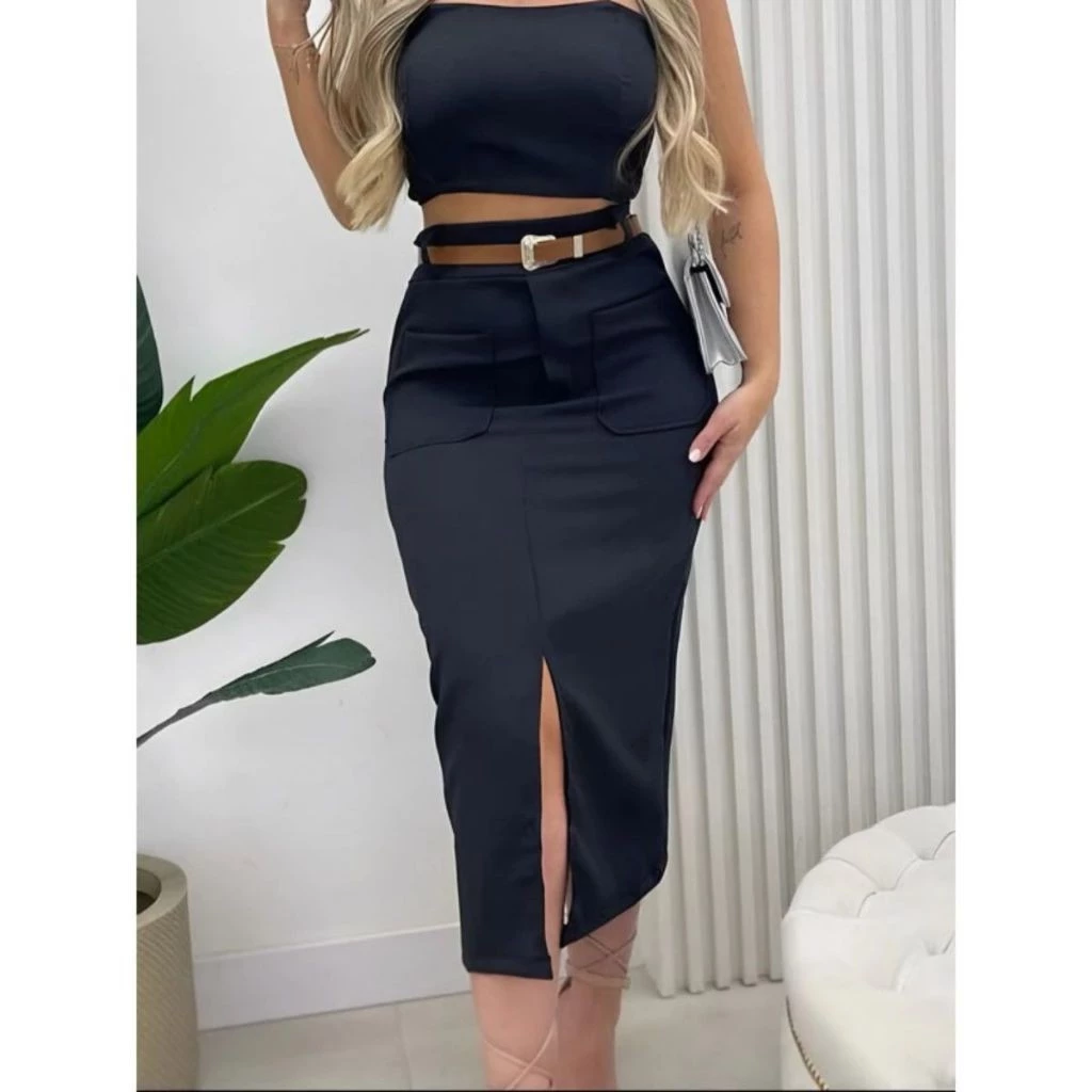 Saia midi alfaitaria com bolso frontal Elegante e Versatil Moda Blogueira Evangelica Moderna P060 - Imagem 3