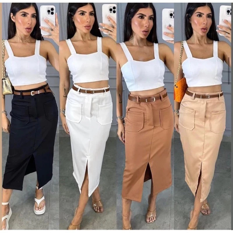 Saia midi alfaitaria com bolso frontal Elegante e Versatil Moda Blogueira Evangelica Moderna P060 - Imagem 6