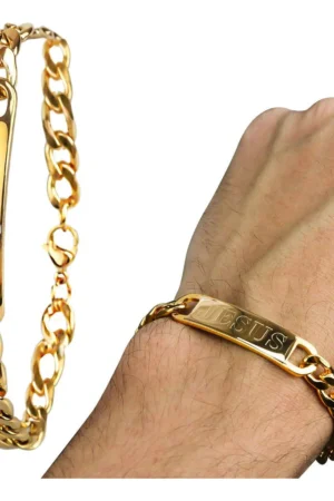Pulseira Aço Jesus Cristo Banhada Dourada Inoxidável